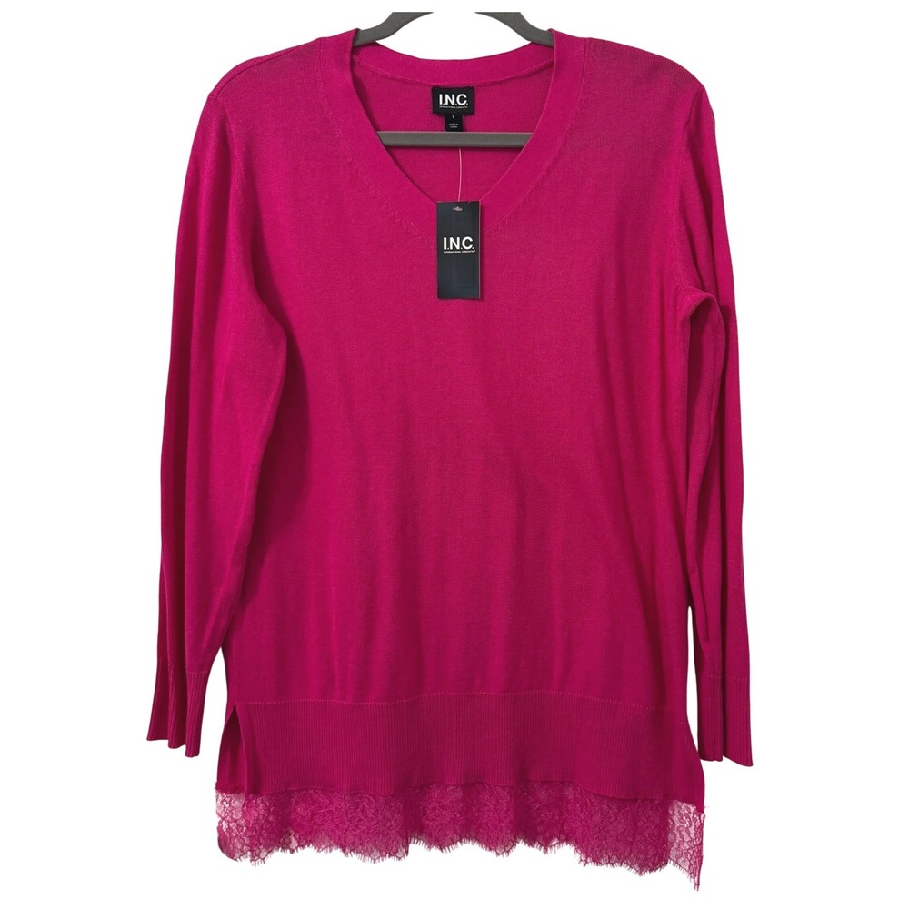 INC International Concepts Tunic Top S Pink Lace Trim NWT Unconventional Lace